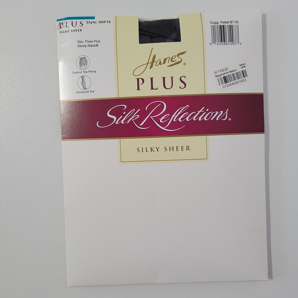 Vtg Hanes Plus Silk Reflections Silky Sheer Control Top size 3 Plus Barely Black